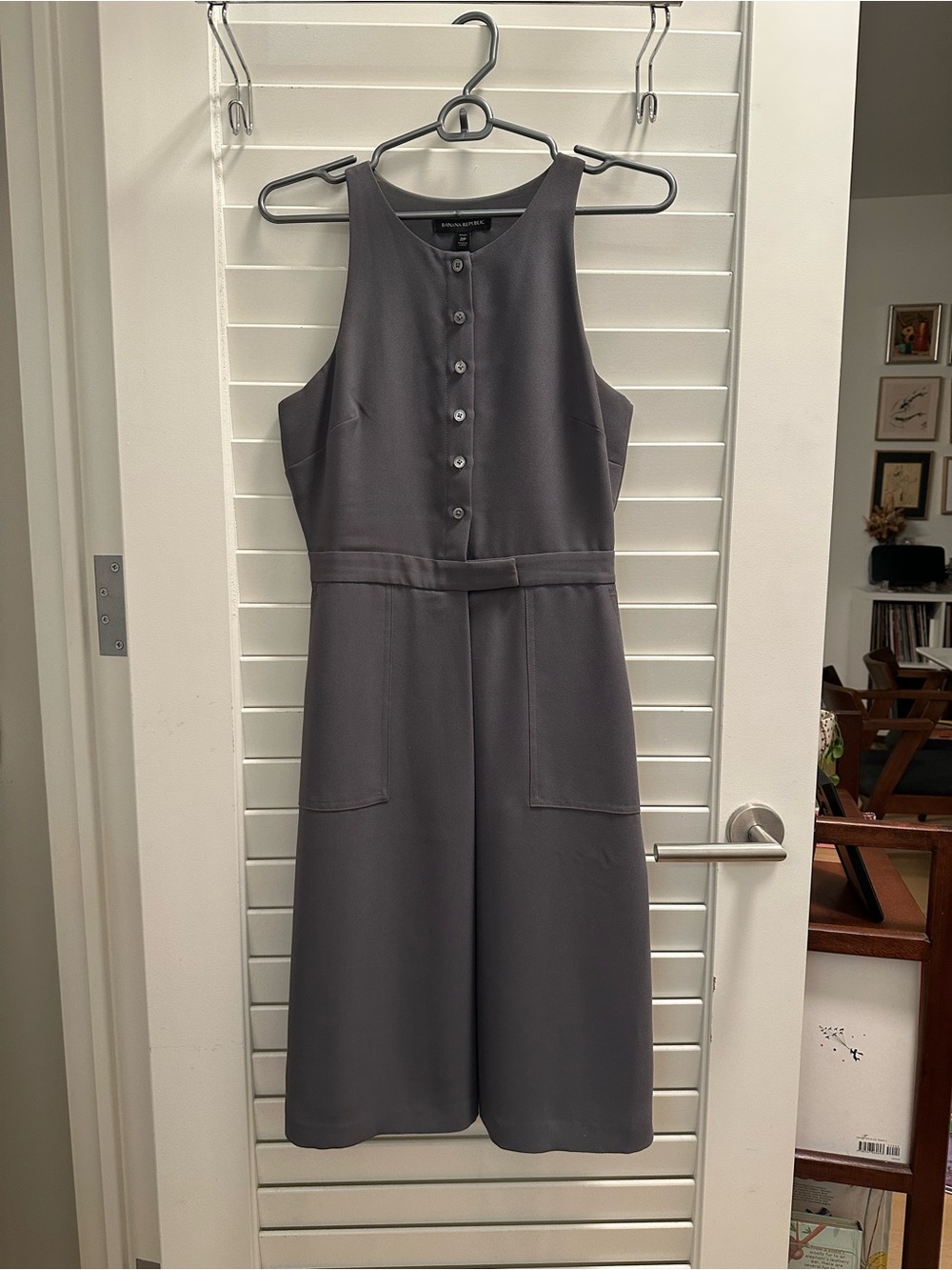 Banana Republic Charcoal Gray Sleeveless Button-Front Dress